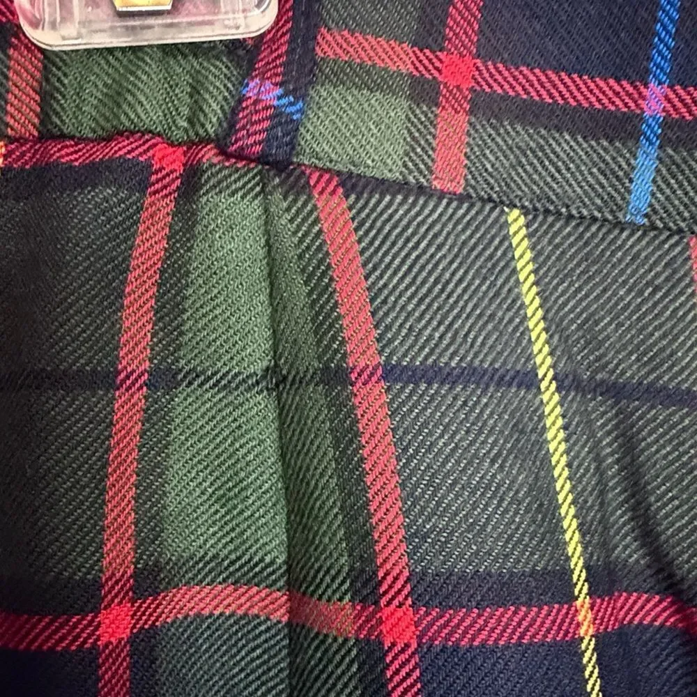 Vintage Midi Tartan Pleated Skirt Green Wool Pockets BIANCA Germany 36 US 6